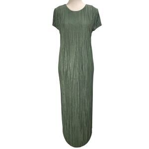 Sabina Musayev Anthropologie Midi Dress Moss Green Cap Sleeve Crinkle Siz Medium